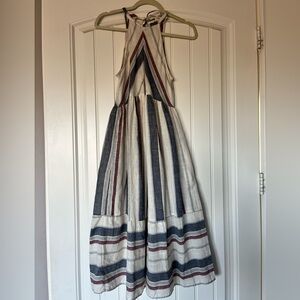 Stylish Striped Halter Top Dress - Mid-Calf Length